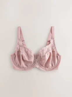 Navy/Berry/Pink DD+ Lace Trim Non Pad Full Cup Underwired Bras 3 Pack