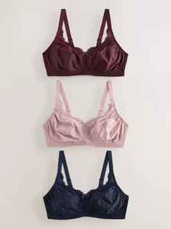Navy/Berry/Pink Total Support Full Cup Lace Ultimate Comfort Bras 3 Pack