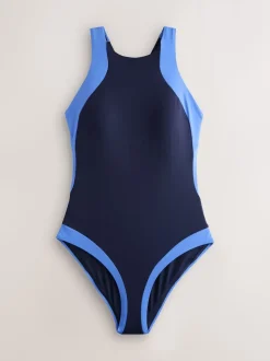 Navy/Blue High Neck Halterneck Tummy Control Swimsuit