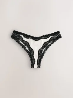 Navy/Champagne High Shine & Lace Trim Brazilian Knickers 2 Pack
