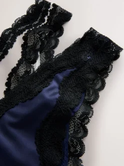 Navy/Champagne High Shine & Lace Trim Brazilian Knickers 2 Pack