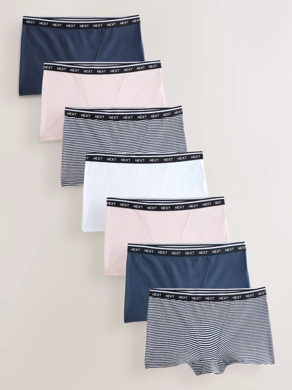Navy/Chocolate Stripe Boyshort Cotton Logo Knickers 7 Pack