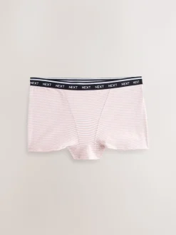 Navy/Chocolate Stripe Boyshort Cotton Logo Knickers 7 Pack