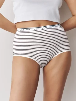 Navy/Chocolate Stripe Full Brief Cotton Logo Knickers 7 Pack