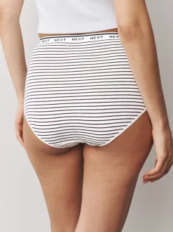 Navy/Chocolate Stripe Full Brief Cotton Logo Knickers 7 Pack