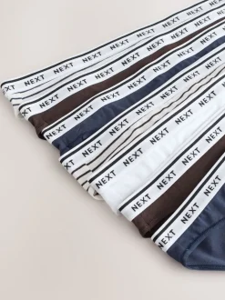 Navy/Chocolate Stripe High Leg Cotton Logo Knickers 7 Pack