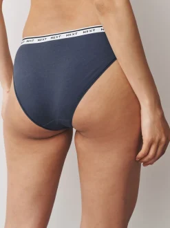 Navy/Chocolate Stripe High Leg Cotton Logo Knickers 7 Pack