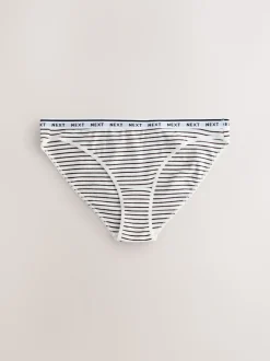 Navy/Chocolate Stripe High Leg Cotton Logo Knickers 7 Pack
