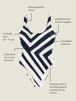 Navy/Cream Chevron Dd+ Wired Scoop Neck Tummy Control Swimsuit