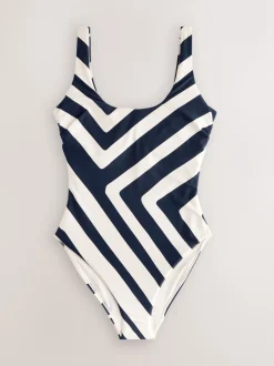 Navy/Cream Chevron Dd+ Wired Scoop Neck Tummy Control Swimsuit