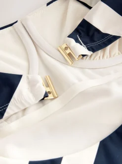 Navy/Cream Chevron Dd+ Wired Scoop Neck Tummy Control Swimsuit