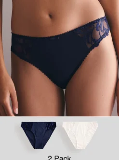 Navy/Cream Embroidered Knickers 2 Pack