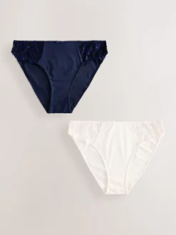 Navy/Cream Embroidered Knickers 2 Pack