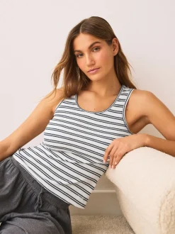 Navy/Cream Stripe Thermal Maximum Warmth Cosy Ribbed Vest