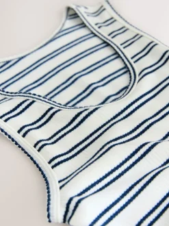 Navy/Cream Stripe Thermal Maximum Warmth Cosy Ribbed Vest