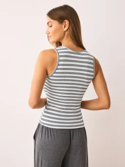 Navy/Cream Stripe Thermal Maximum Warmth Cosy Ribbed Vest