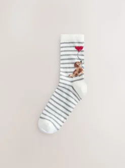 Navy/Grey Dog Heart Ankle Socks 4 Pack