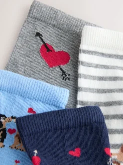 Navy/Grey Dog Heart Ankle Socks 4 Pack