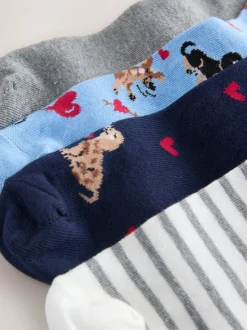 Navy/Grey Dog Heart Ankle Socks 4 Pack