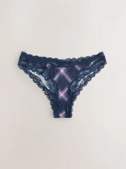 Navy/Pink Check Brazilian Mesh & Lace Knickers