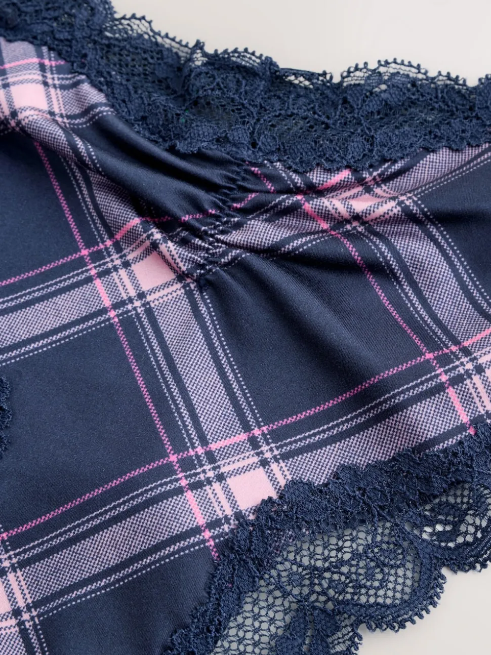 Navy/Pink Check Brazilian Mesh & Lace Knickers