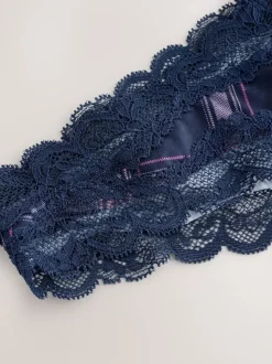 Navy/Pink Check Brazilian Mesh & Lace Knickers
