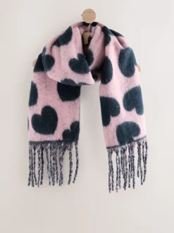 Navy/Pink Heart Print Heavyweight Blanket Scarf