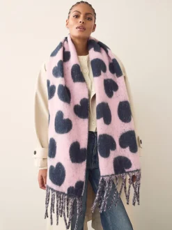 Navy/Pink Heart Print Heavyweight Blanket Scarf