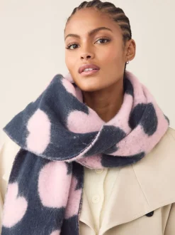Navy/Pink Heart Print Heavyweight Blanket Scarf