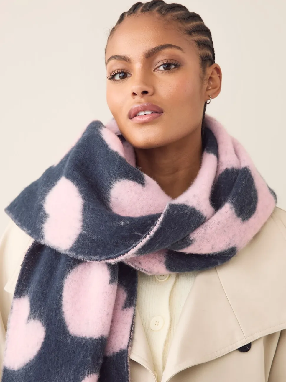 Navy/Pink Heart Print Heavyweight Blanket Scarf