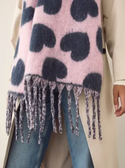 Navy/Pink Heart Print Heavyweight Blanket Scarf