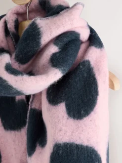 Navy/Pink Heart Print Heavyweight Blanket Scarf