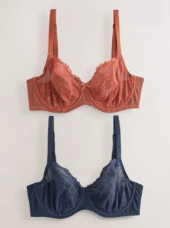 Navy/Rust Non Pad Balcony DD+ Lace Bras 2 Pack