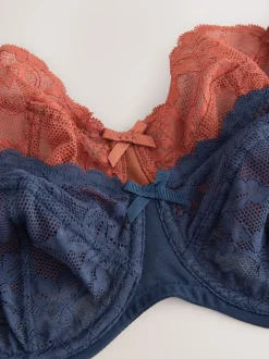 Navy/Rust Non Pad Balcony DD+ Lace Bras 2 Pack