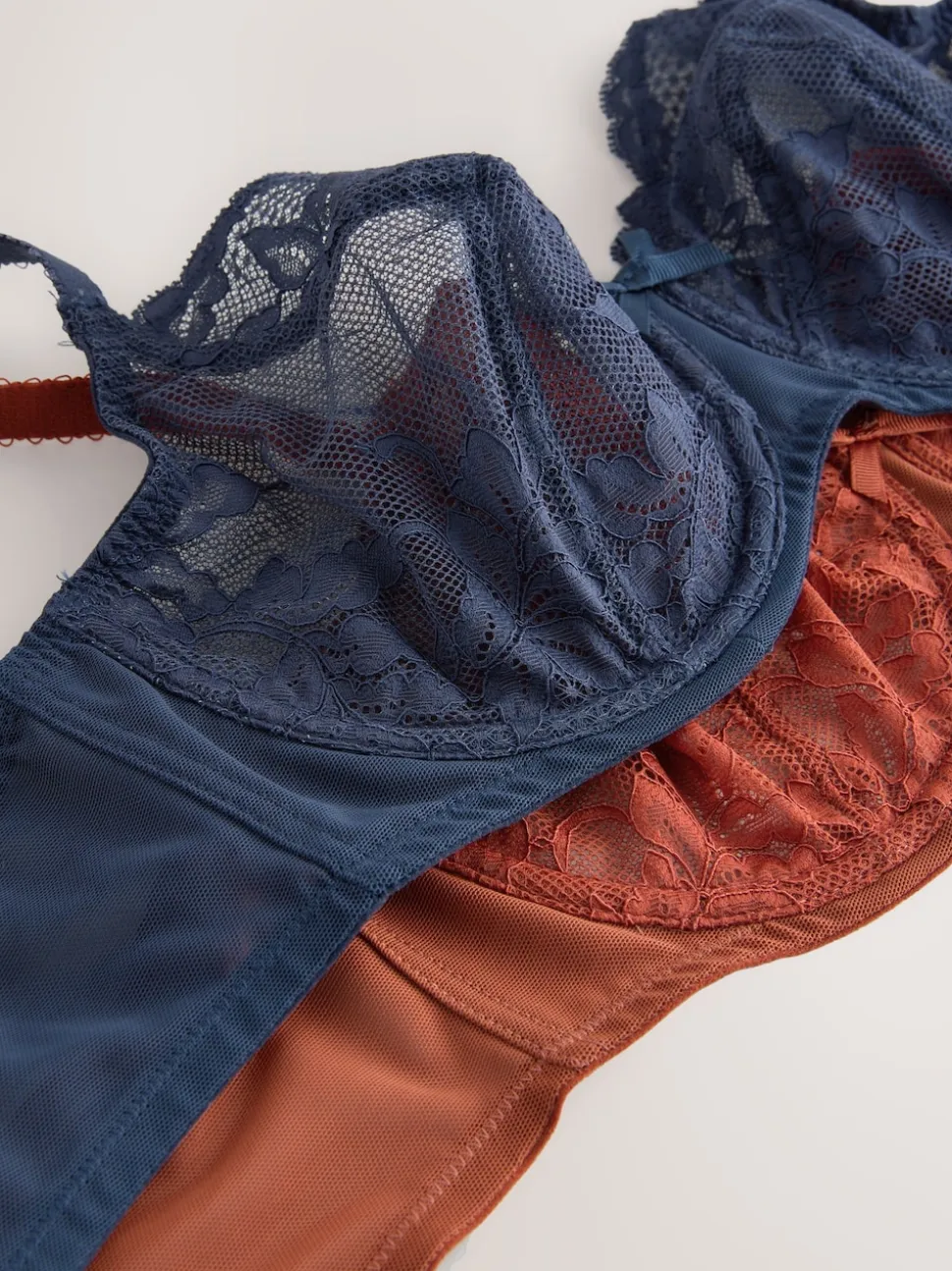 Navy/Rust Non Pad Balcony DD+ Lace Bras 2 Pack