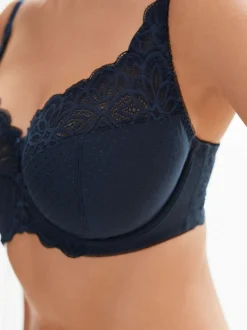 Navy/White DD+ Non Pad Full Cup Modal & Lace Bras 2 Pack