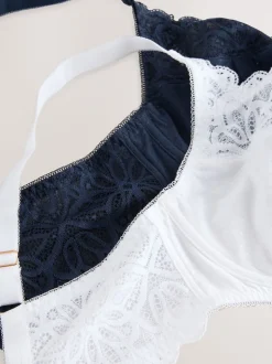 Navy/White DD+ Non Pad Full Cup Modal & Lace Bras 2 Pack