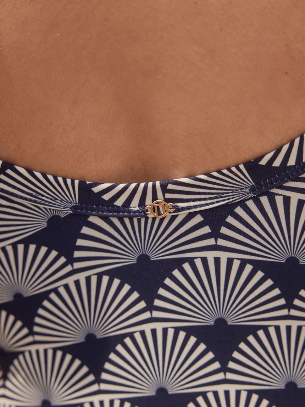 Navy/White Fan Print Shaping Tummy Control Swimsuit
