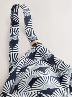 Navy/White Fan Print Shaping Tummy Control Swimsuit