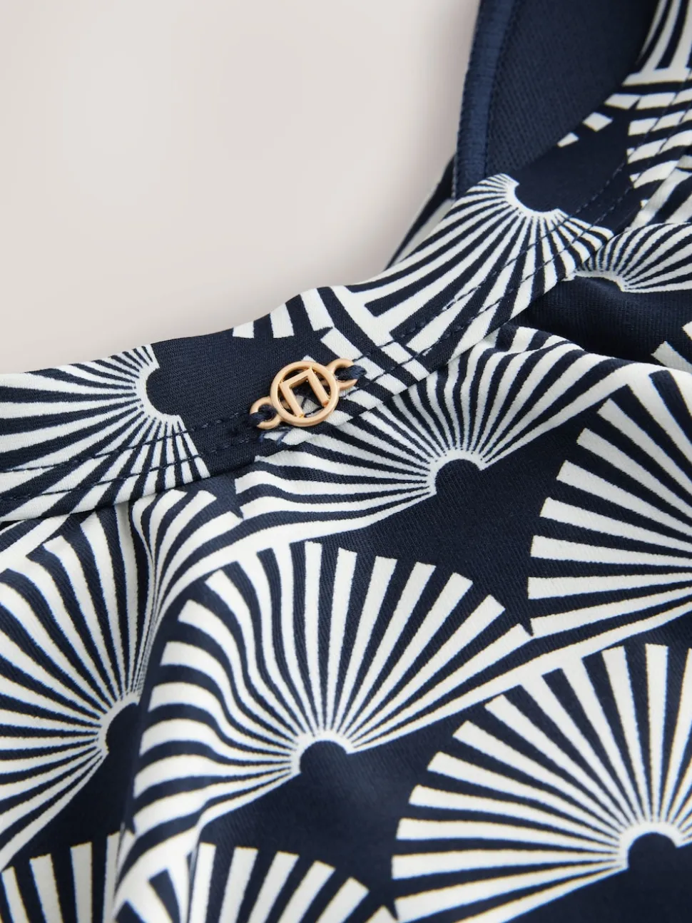 Navy/White Fan Print Shaping Tummy Control Swimsuit