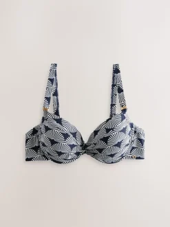 Navy/White Fan Print Shaping Padded Wired Bikini Top