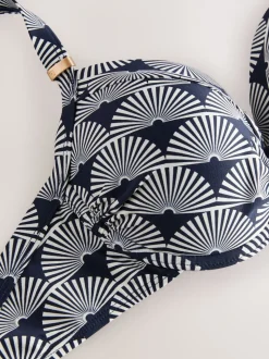Navy/White Fan Print Shaping Padded Wired Bikini Top