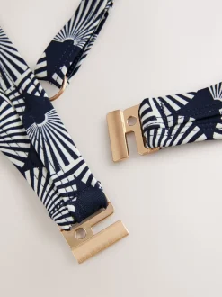 Navy/White Fan Print Shaping Padded Wired Bikini Top