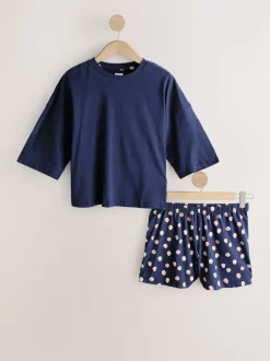 Navy/Yellow Spot Short Set Pyjamas 2 Pack