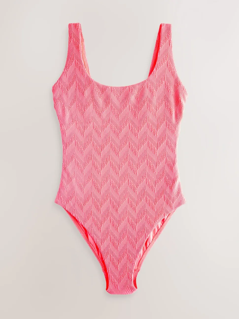 Neon Coral Pink Textured Scoop Neck Tummy Control Swimsuit