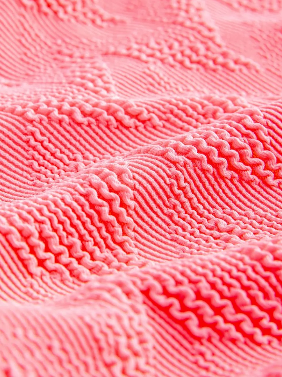 Neon Coral Pink Textured Scoop Neck Tummy Control Swimsuit