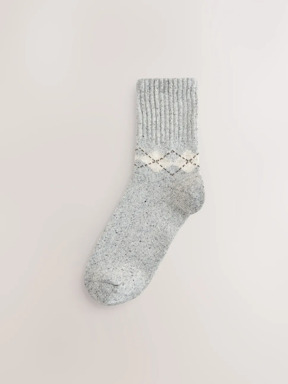Neutral Argyle Thermal Wool Blend Ankle Socks 3 Pack With Silk