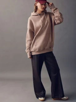 Neutral Brown Relaxed Fit Longline Hoodie
