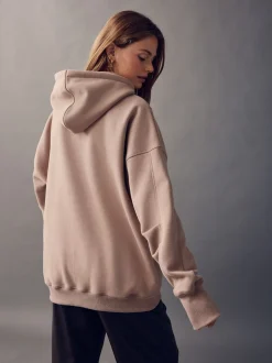 Neutral Brown Relaxed Fit Longline Hoodie