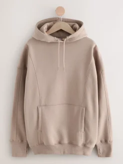 Neutral Brown Relaxed Fit Longline Hoodie